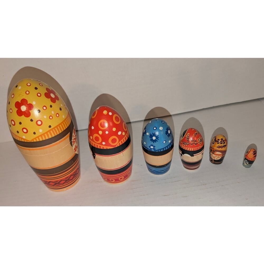 Vintage Rare Wooden Set 6 Russian Nesting Dolls 6" Made in USSR - Picture 5 of 7